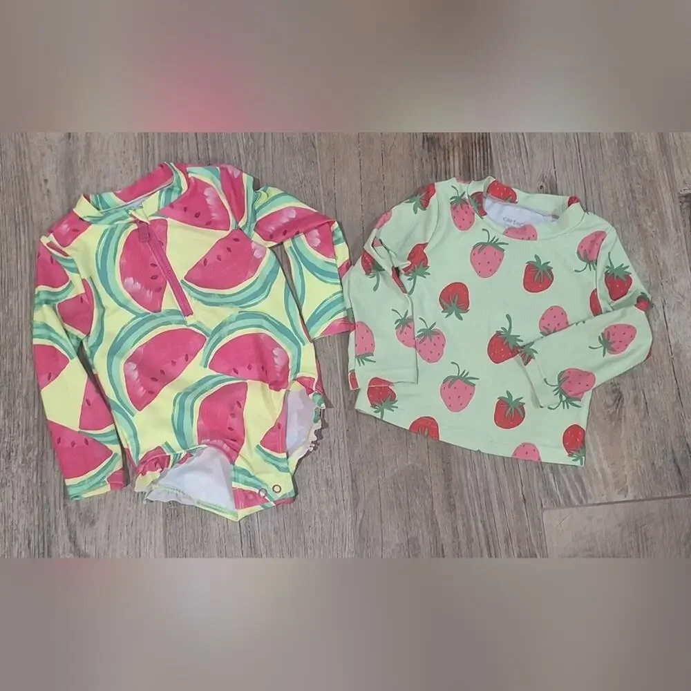 Carter's Watermelon and Strawberry Print Kids Swimsuits Sz 18m #1861